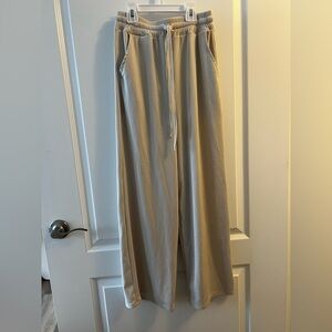Beige Ribbed Free Size Pants - Cropped